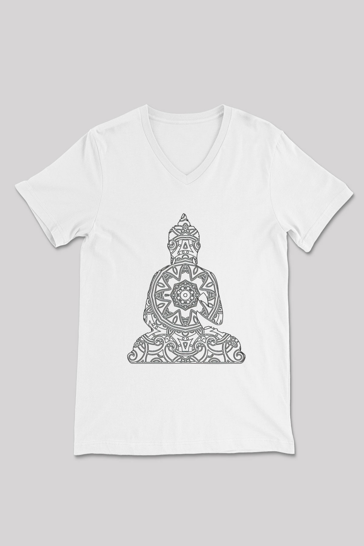 Yoga Baskılı Unisex V Yaka Tişört - Tshirt