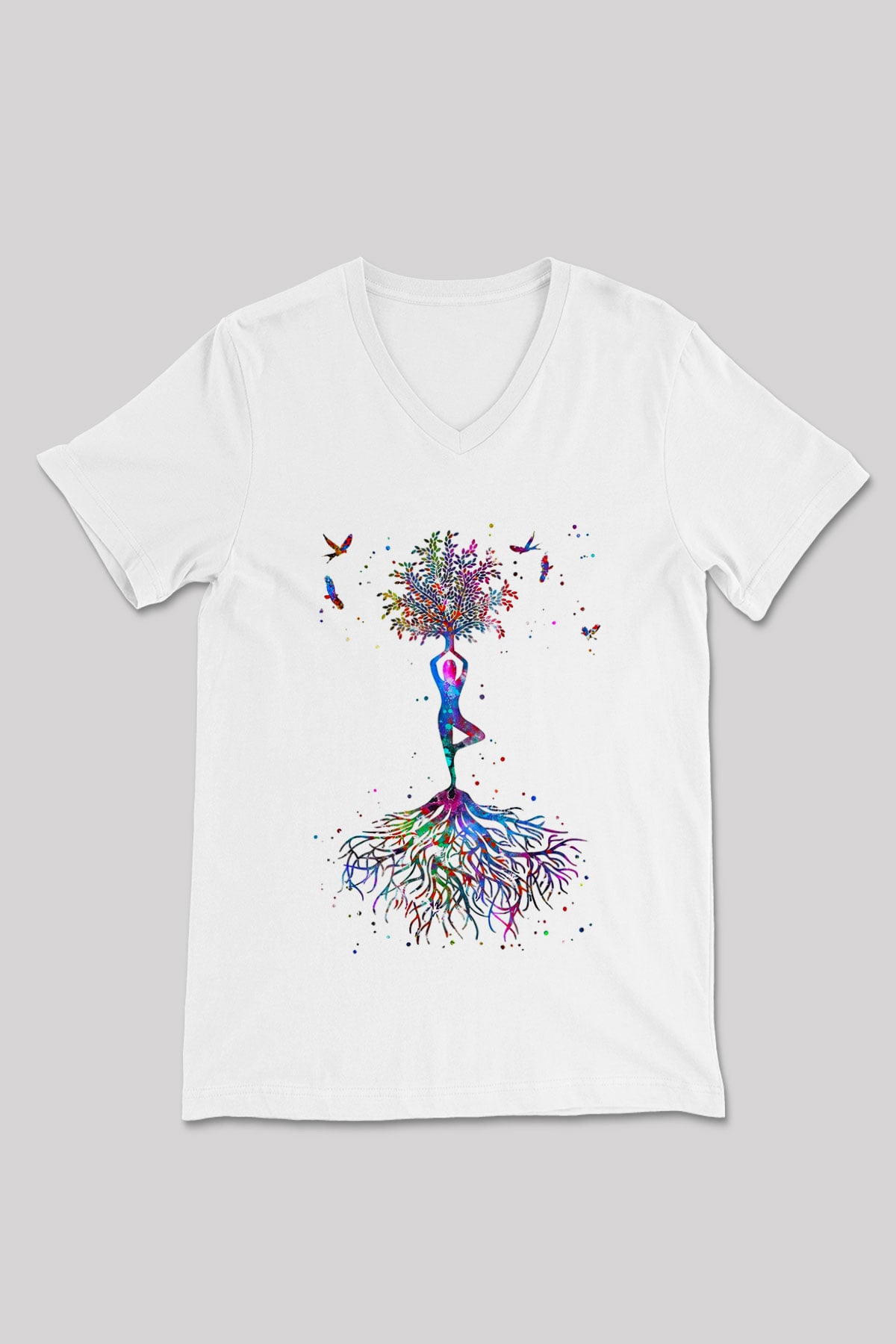 Yoga Baskılı Unisex V Yaka Tişört - Tshirt