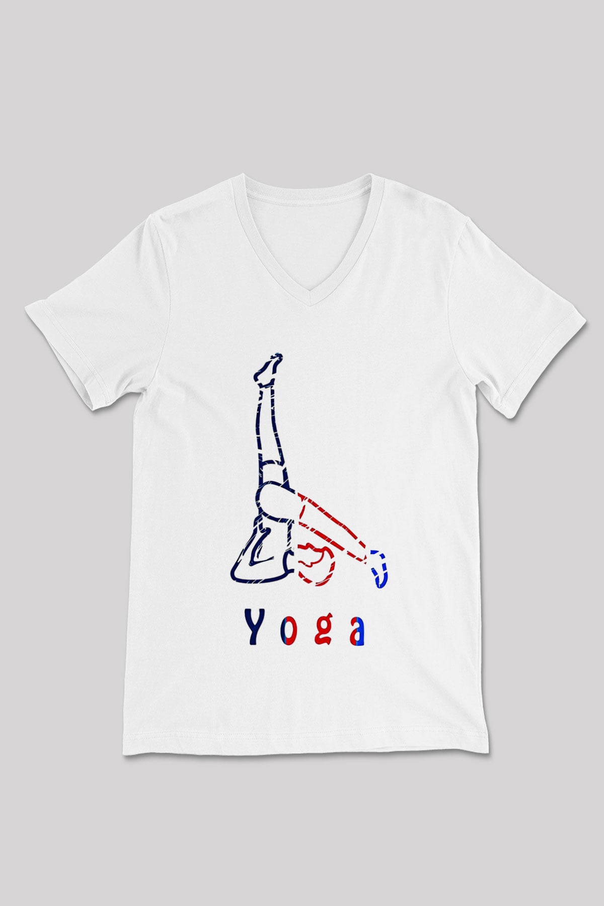 Yoga Baskılı Unisex V Yaka Tişört - Tshirt