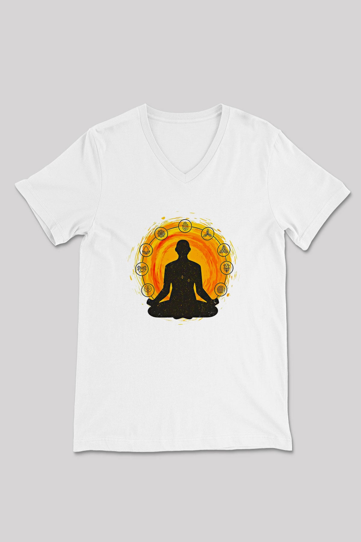Yoga Baskılı Unisex V Yaka Tişört - Tshirt