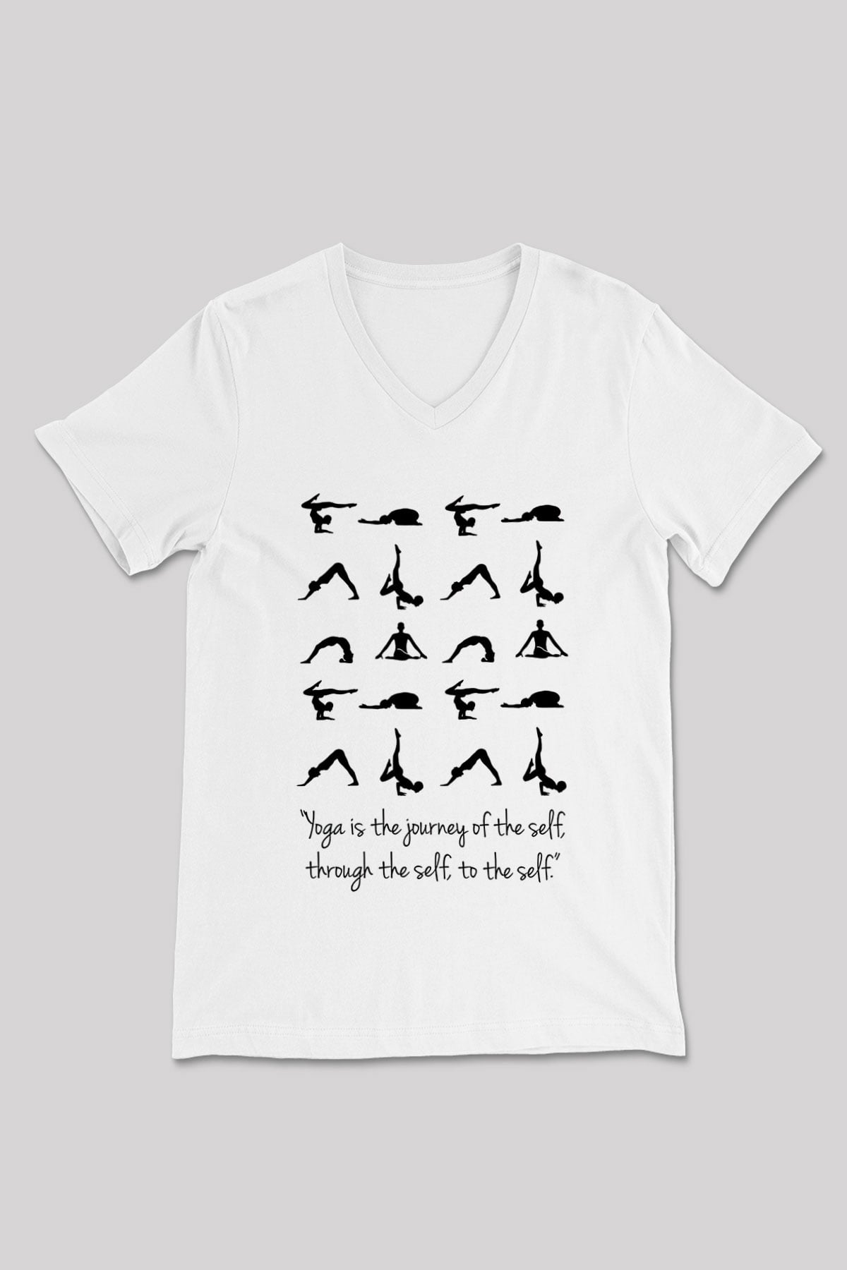 Yoga Baskılı Unisex V Yaka Tişört - Tshirt