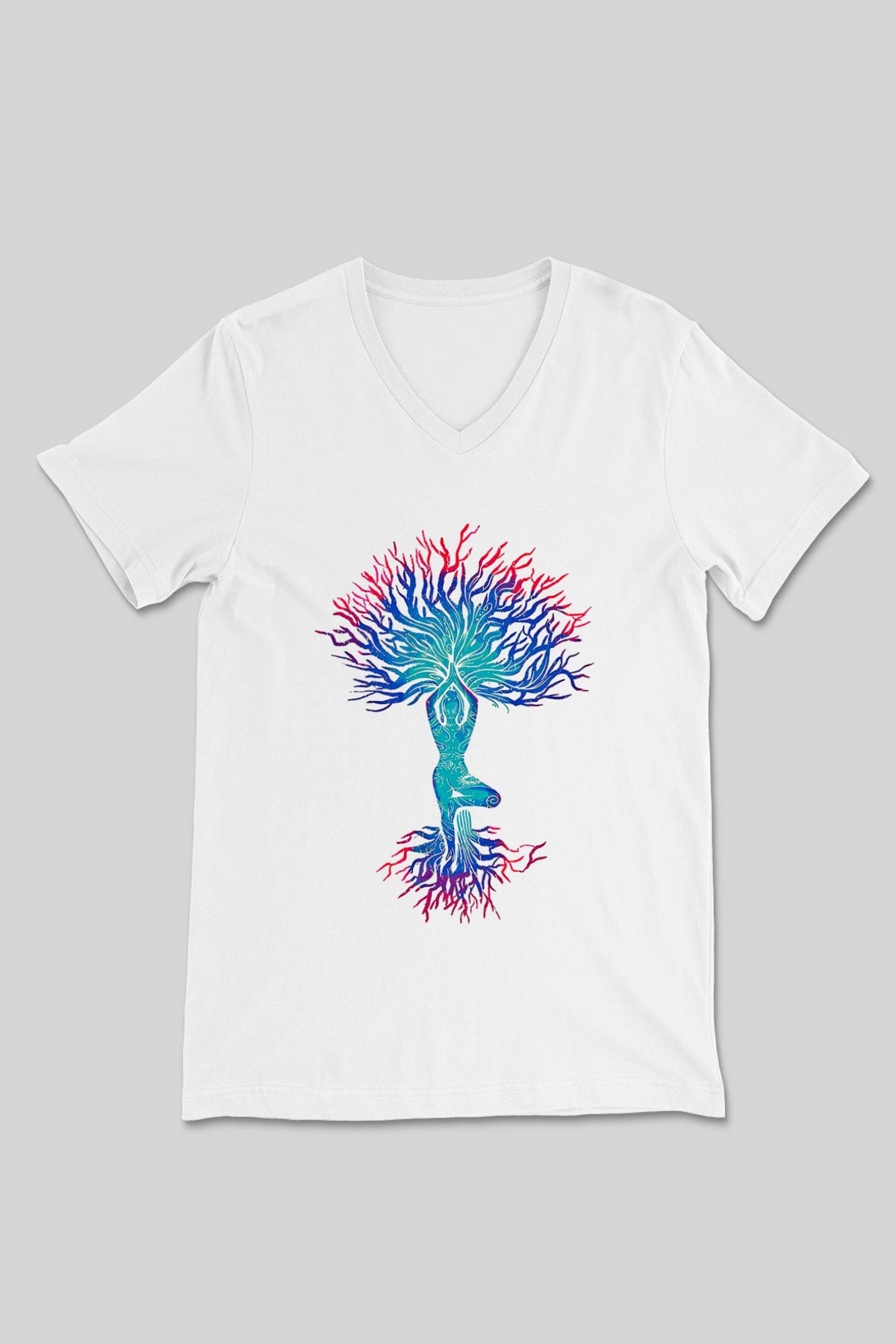 Yoga Baskılı Unisex V Yaka Tişört - Tshirt