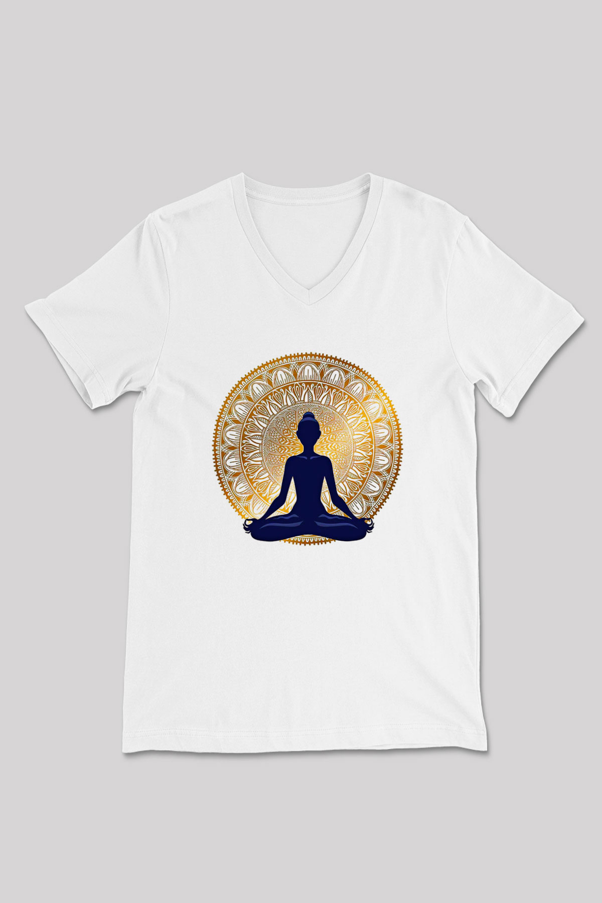 Yoga Baskılı Unisex V Yaka Tişört - Tshirt