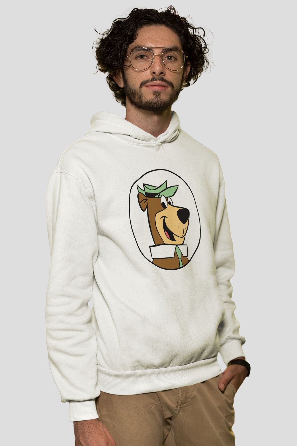Yogi Bear Ayı Yogi Beyaz Unisex Kapşonlu Sweatshirt