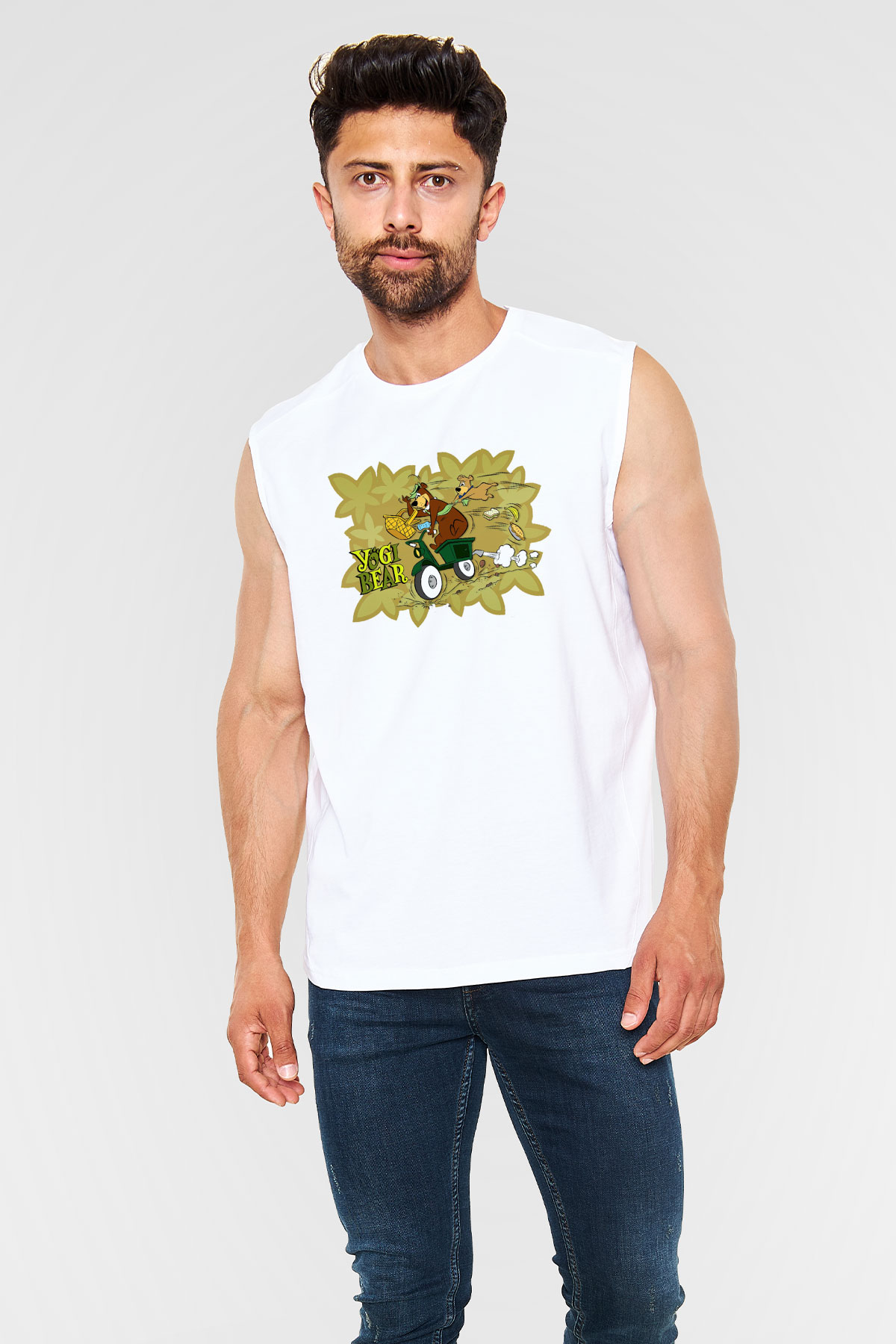 Yogi Bear Ayı Yogi Beyaz Unisex Kolsuz Tişört