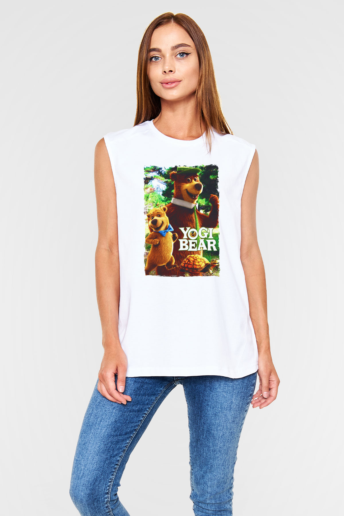 Yogi Bear Ayı Yogi Beyaz Unisex  Kolsuz Tişört