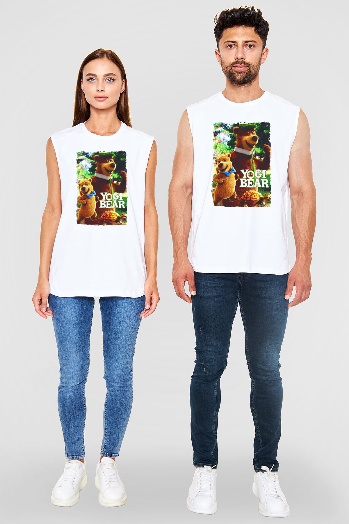 Yogi Bear Ayı Yogi Beyaz Unisex  Kolsuz Tişört