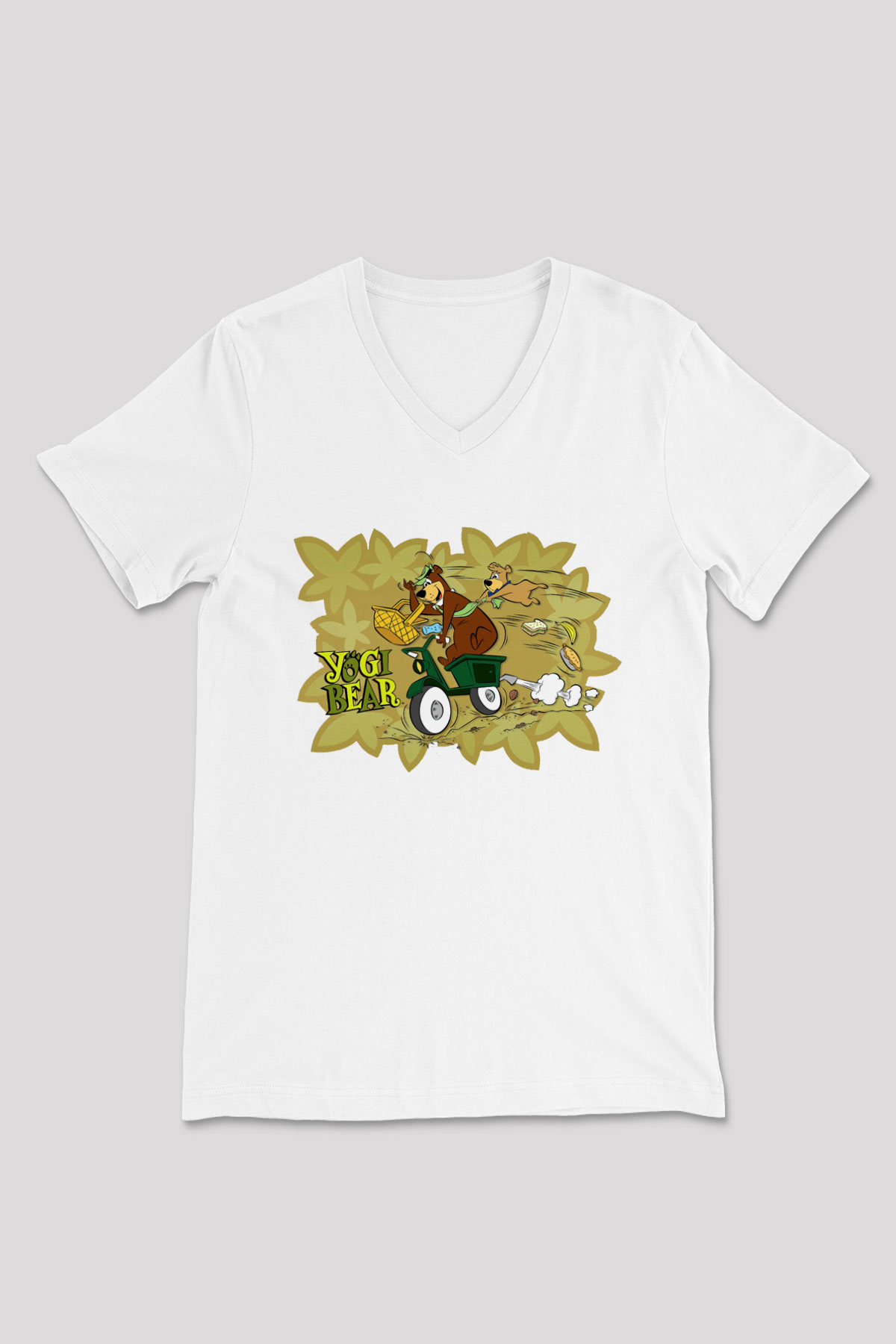 Yogi Bear Ayı Yogi Beyaz Unisex V Yaka Tişört