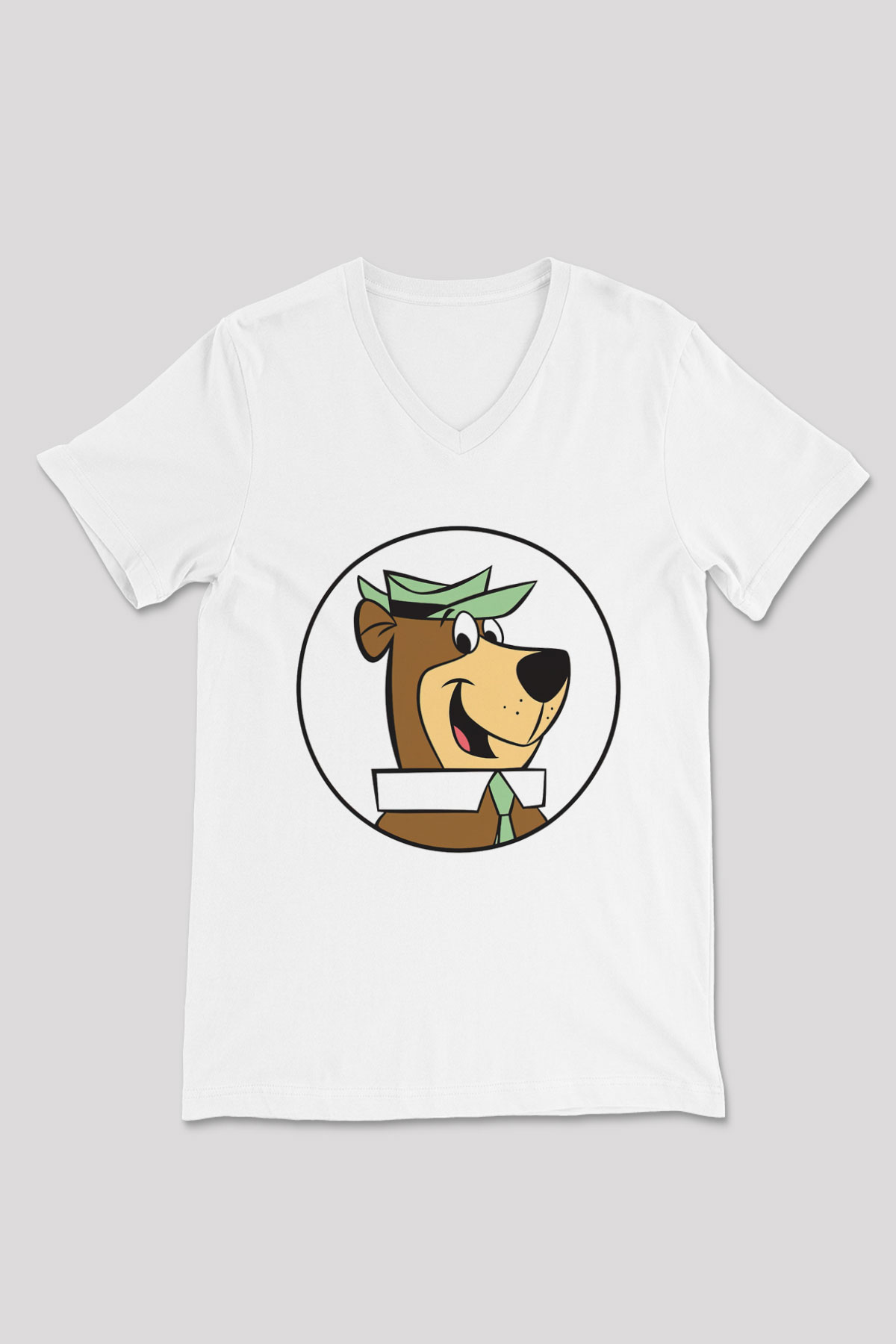 Yogi Bear Ayı Yogi Beyaz Unisex V Yaka Tişört