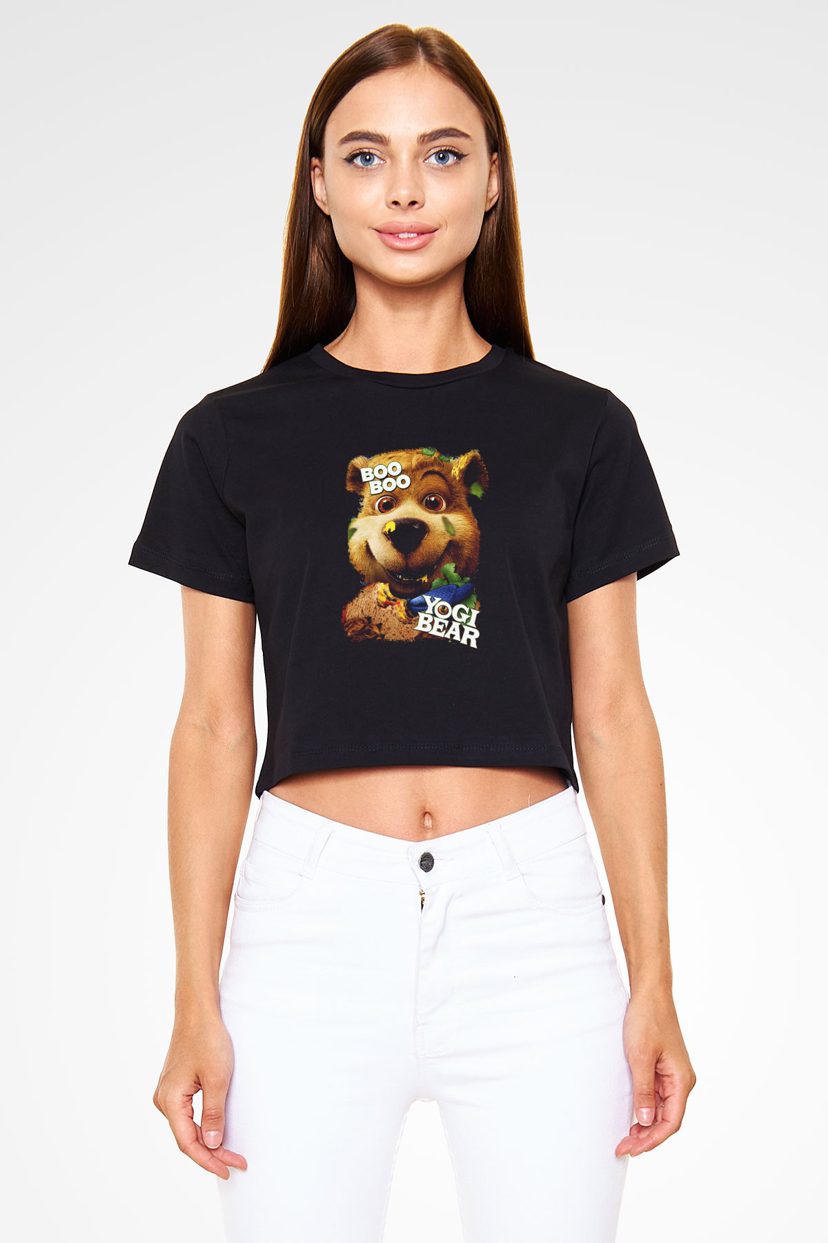 Yogi Bear Ayı Yogi Siyah Crop Top Tişört