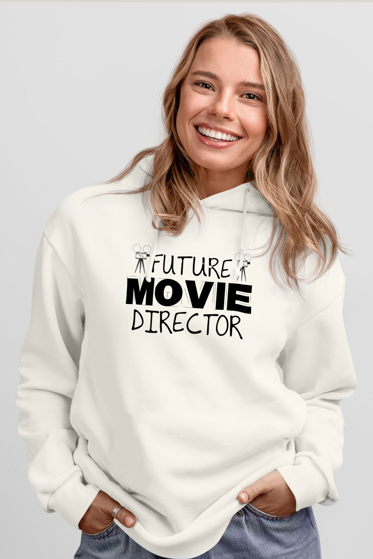 Yönetmen Beyaz Unisex Kapüşonlu Sweatshirt
