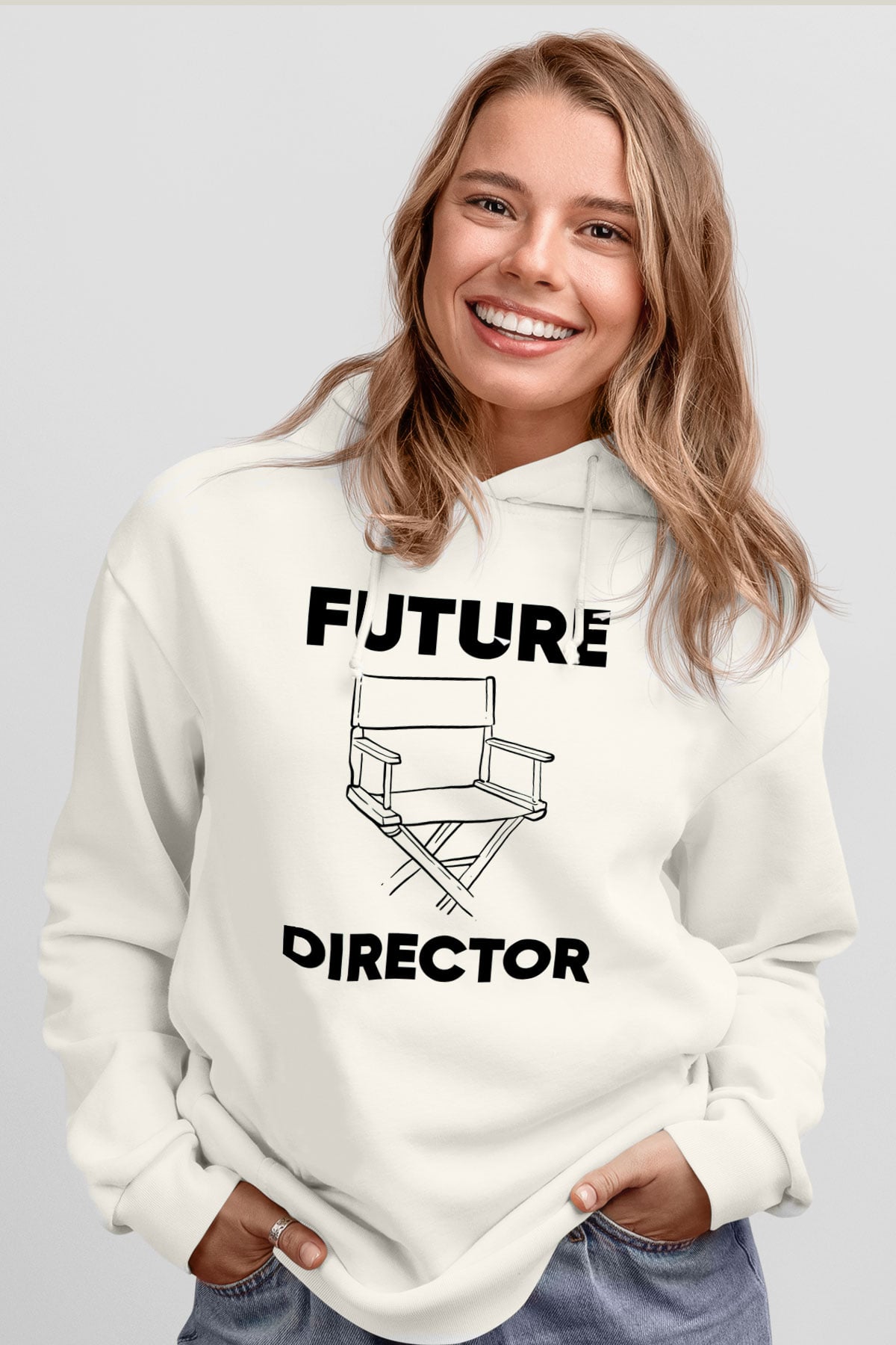 Yönetmen Beyaz Unisex Kapüşonlu Sweatshirt
