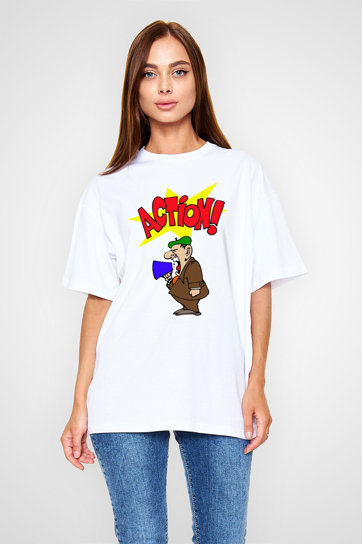 Yönetmen Beyaz Unisex Oversize Tişört T-Shirt