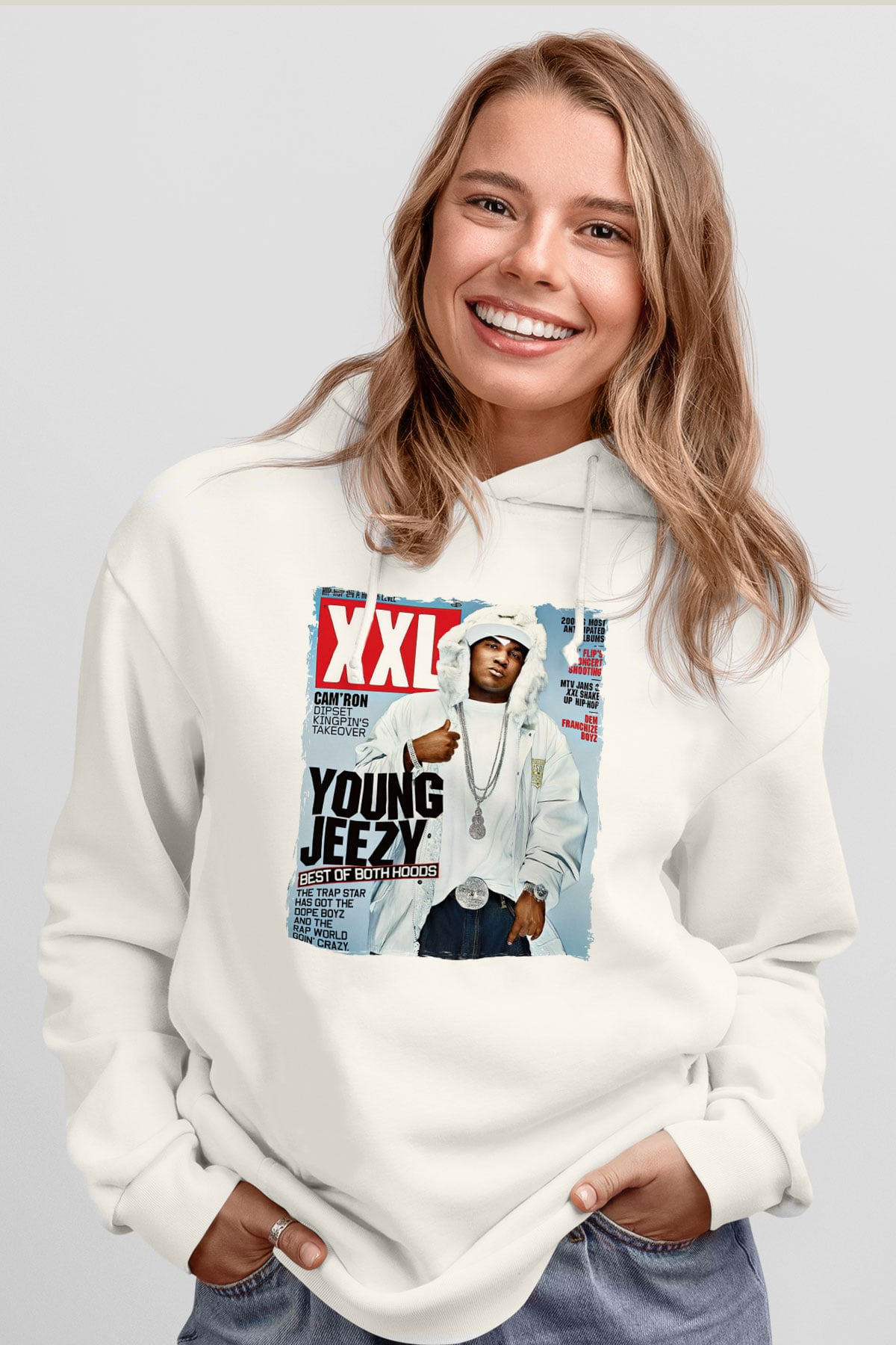 Young Jeezy Beyaz Unisex Kapüşonlu Sweatshirt