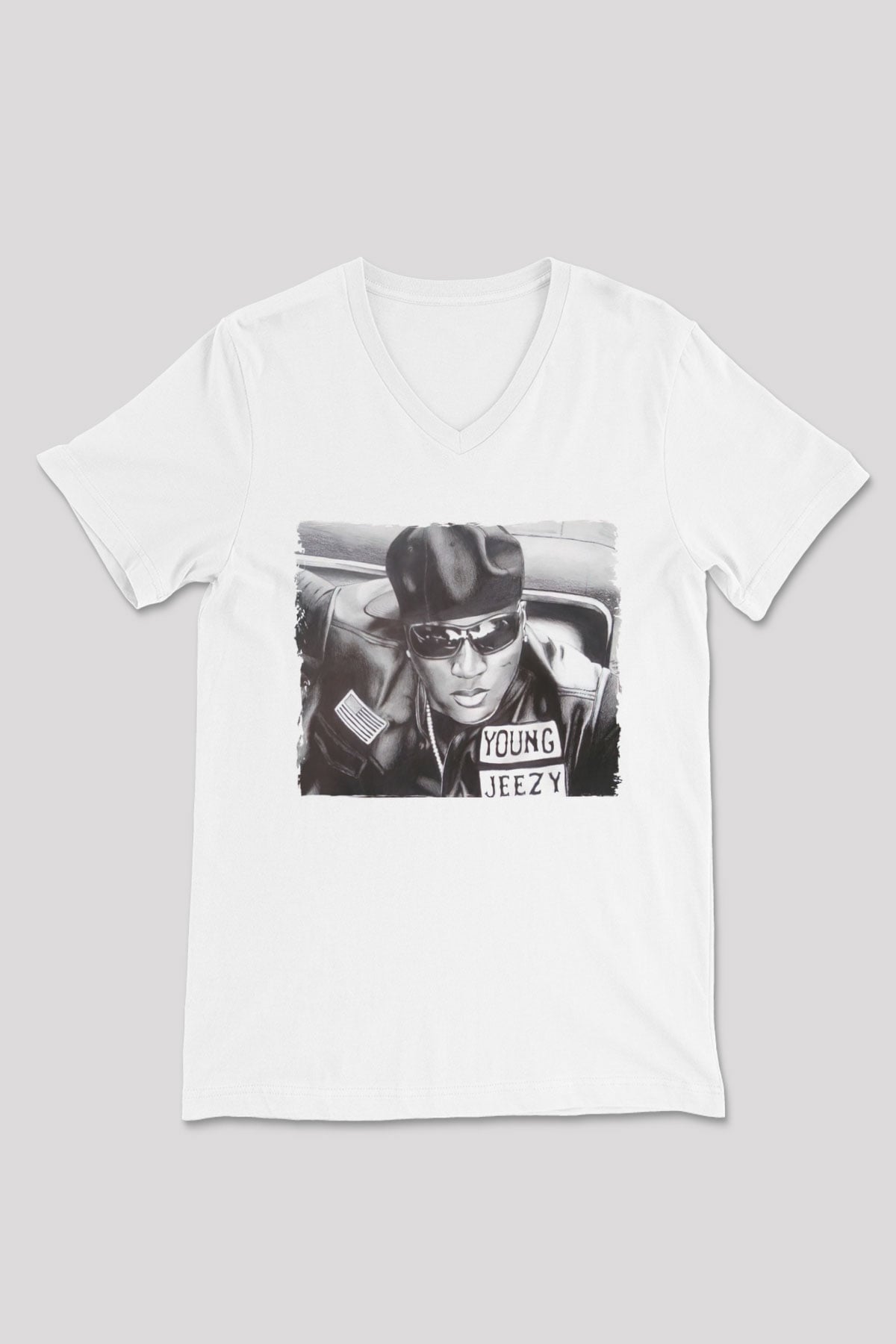 Young Jeezy Beyaz Unisex V Yaka Tişört