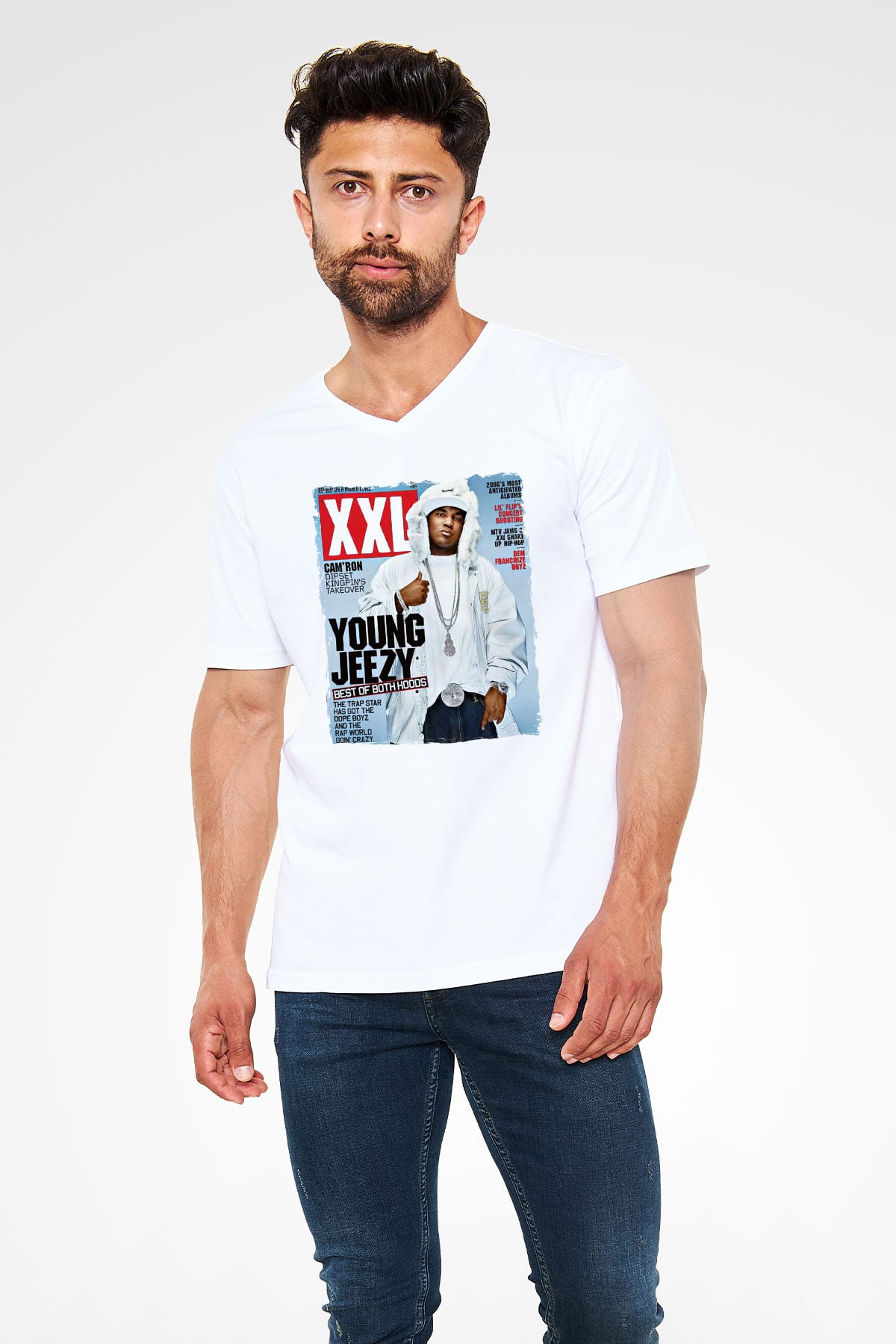 Young Jeezy Beyaz Unisex V Yaka Tişört