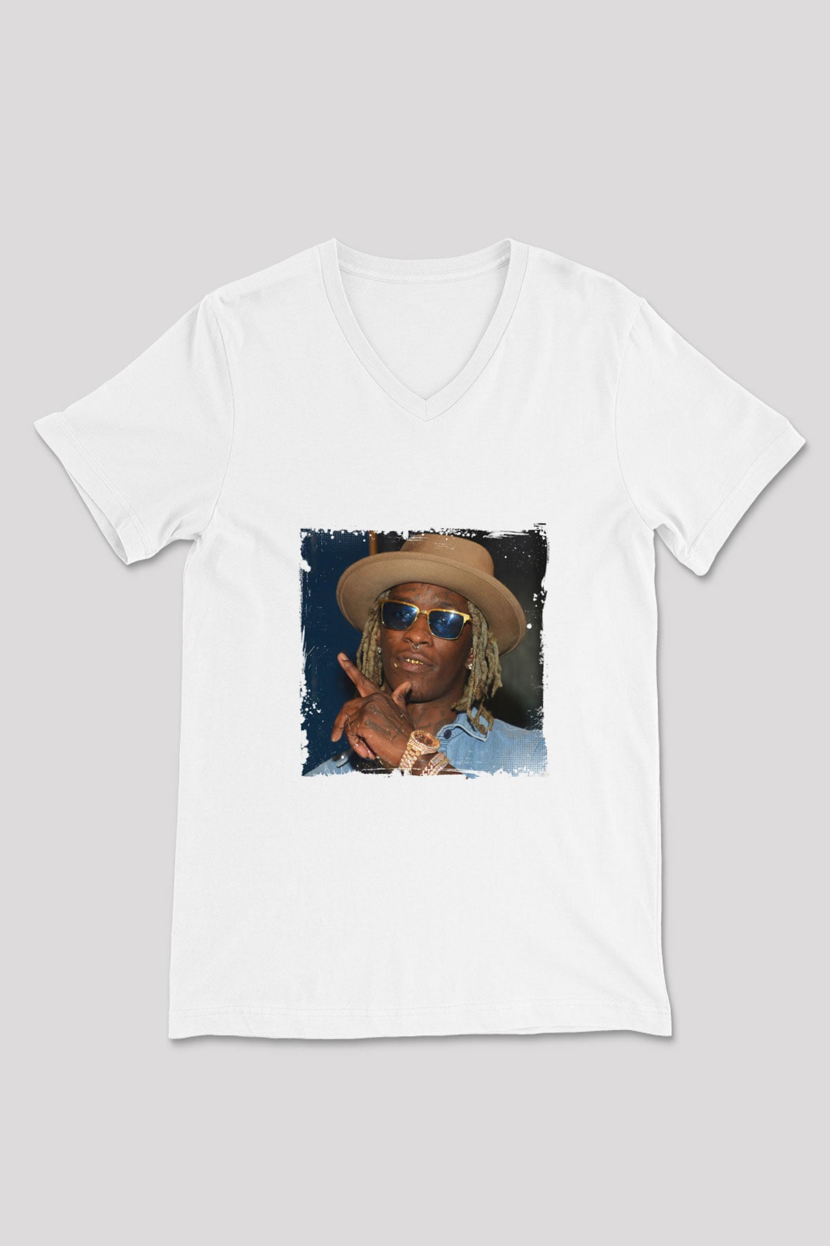 Young Thug Baskılı Beyaz V Yaka Unisex Tişört