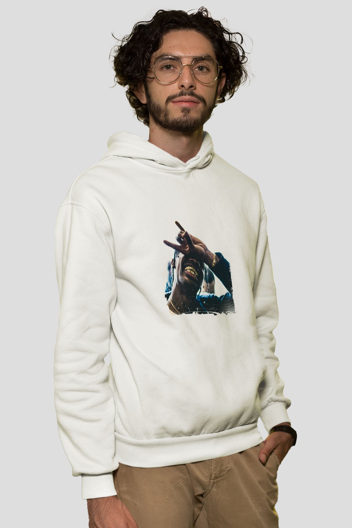 Young Thug Baskılı Unisex Beyaz Kapüşonlu Sweatshirt