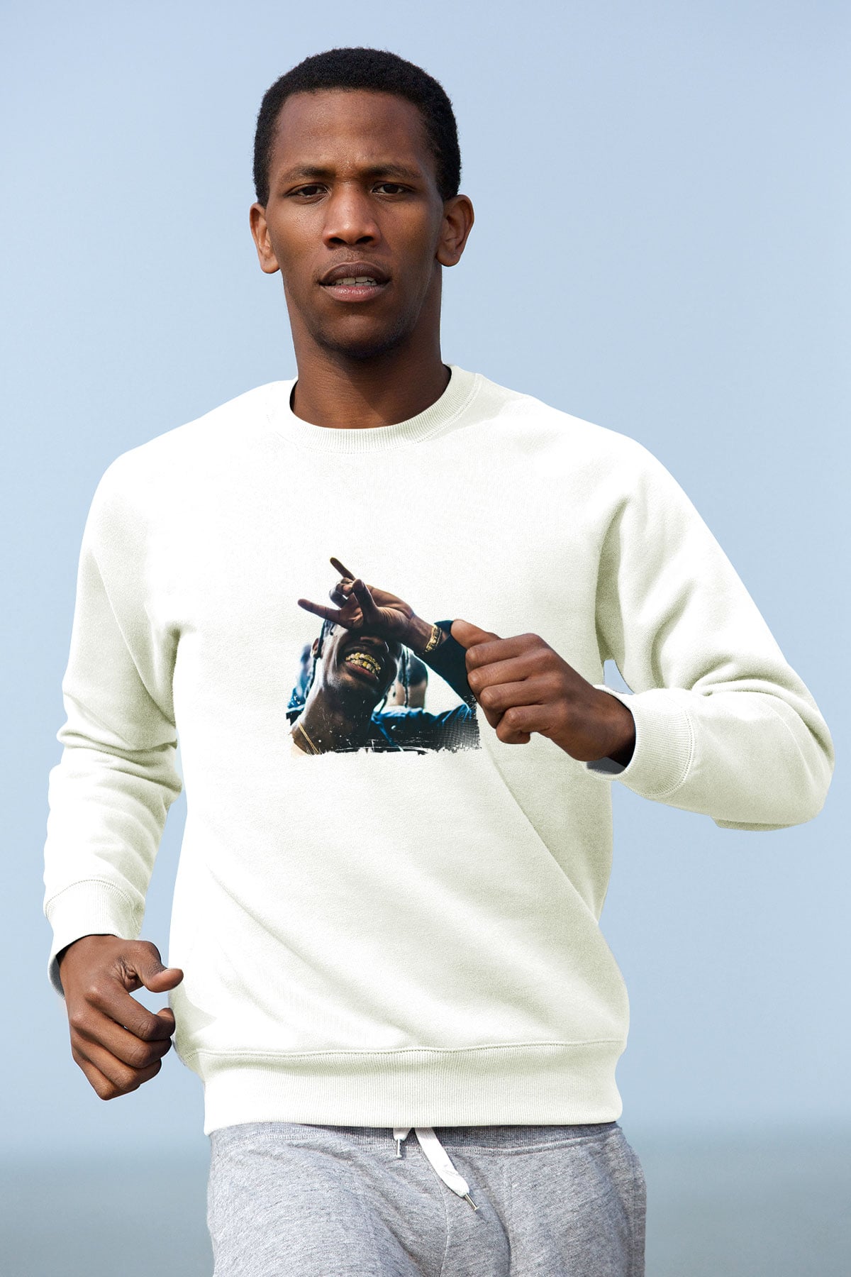Young Thug Baskılı Unisex Beyaz Sweatshirt