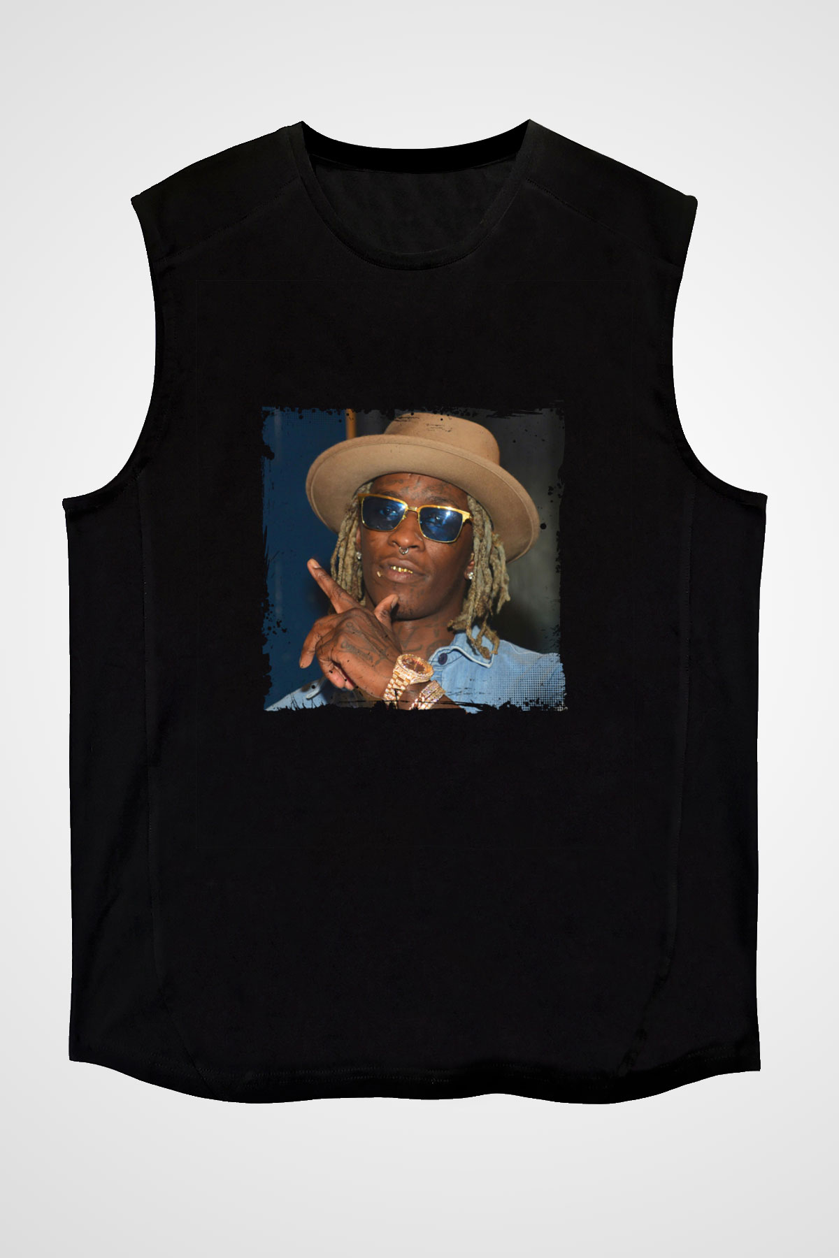 Young Thug Baskılı Unisex Siyah Kolsuz Tişört