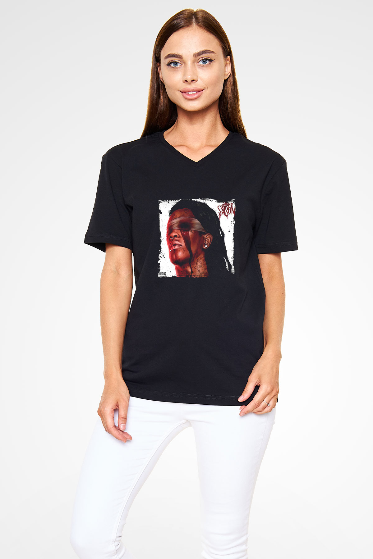 Young Thug Baskılı Unisex Siyah V Yaka Tişört