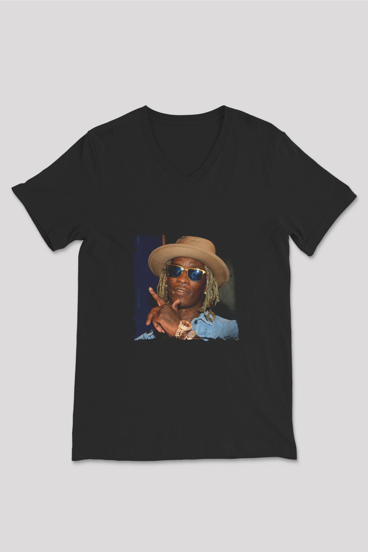 Young Thug Baskılı Unisex Siyah V Yaka Tişört