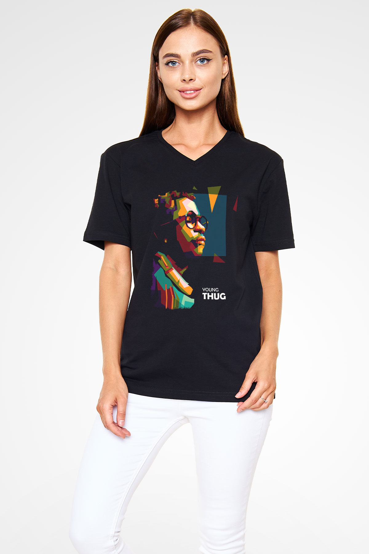 Young Thug Siyah Unisex V Yaka Tişört
