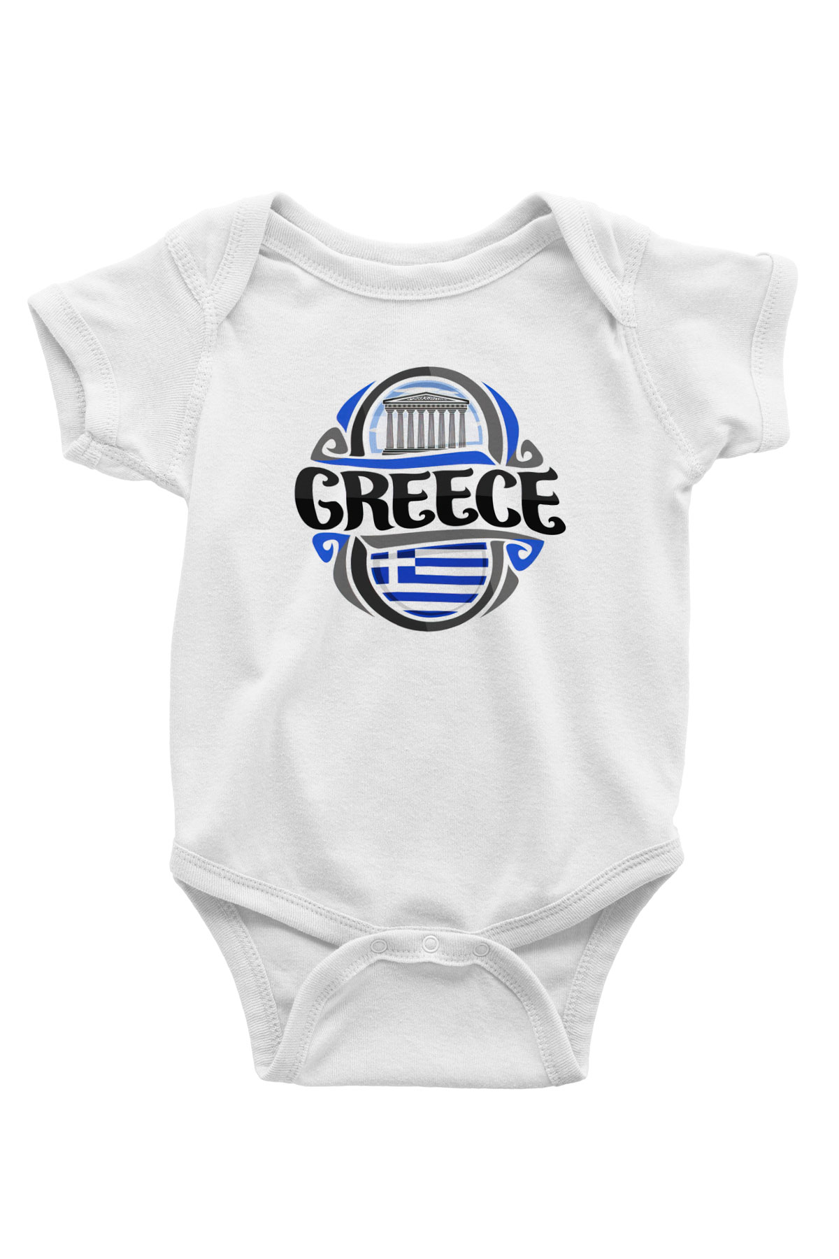 Yunanistan Baskılı Beyaz Unisex Bebek Body - Zıbın