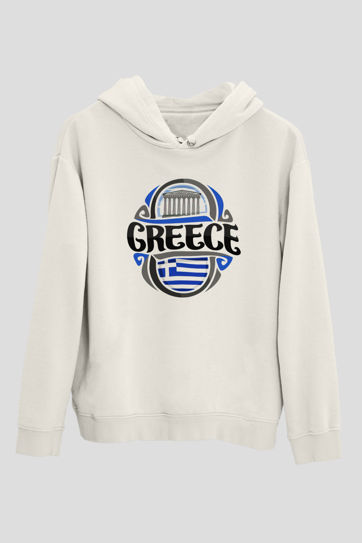 Yunanistan Beyaz Unisex Kapşonlu Sweatshirt