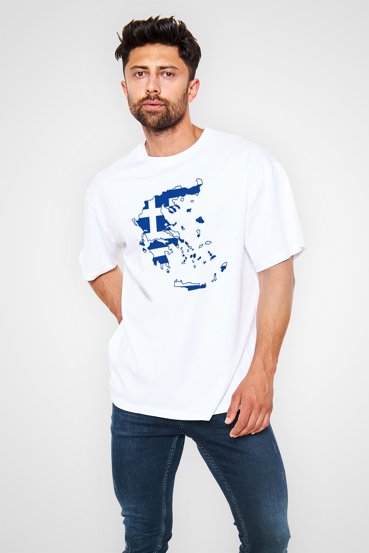 Yunanistan Beyaz Unisex Oversize Tişört T-Shirt