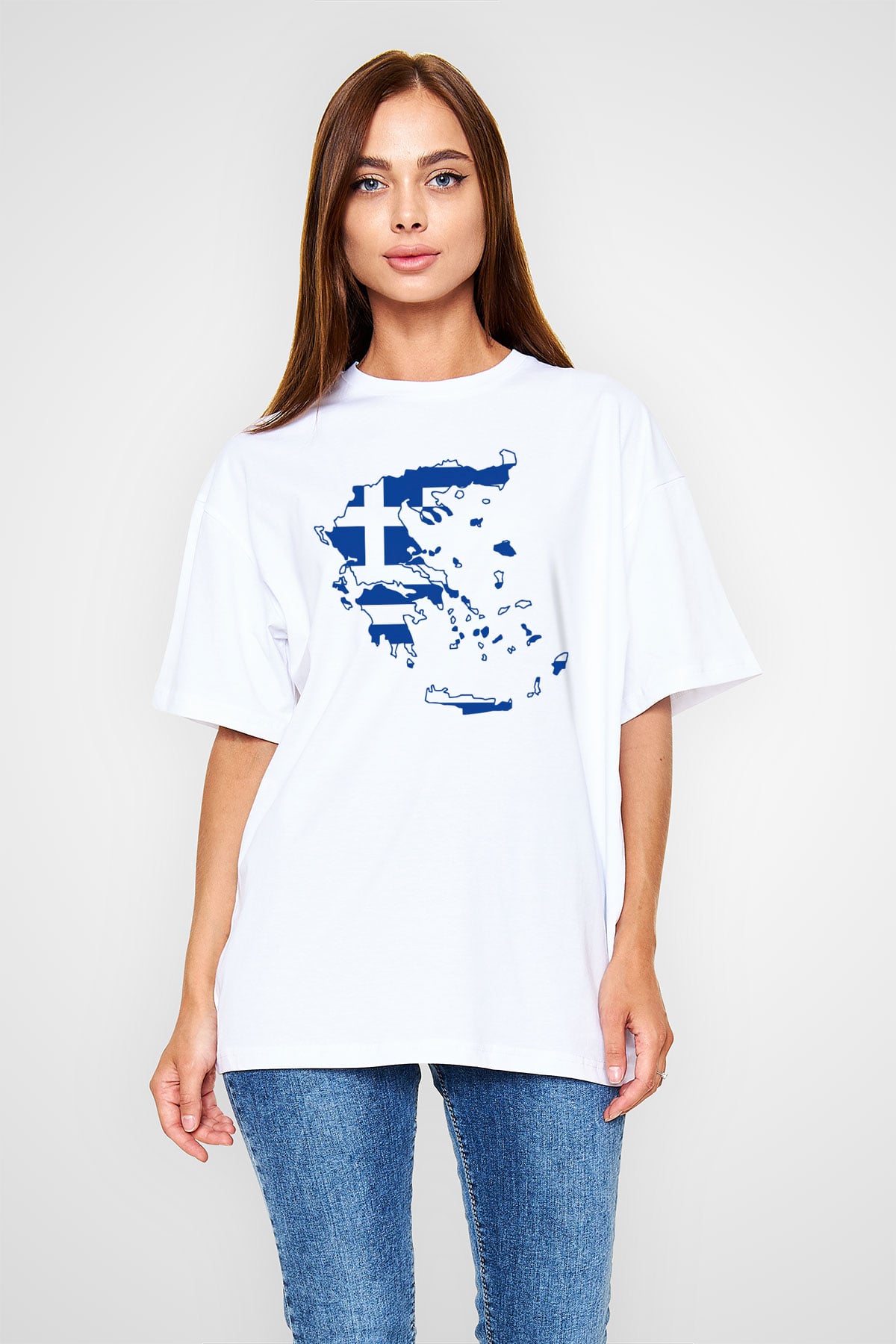 Yunanistan Beyaz Unisex Oversize Tişört T-Shirt