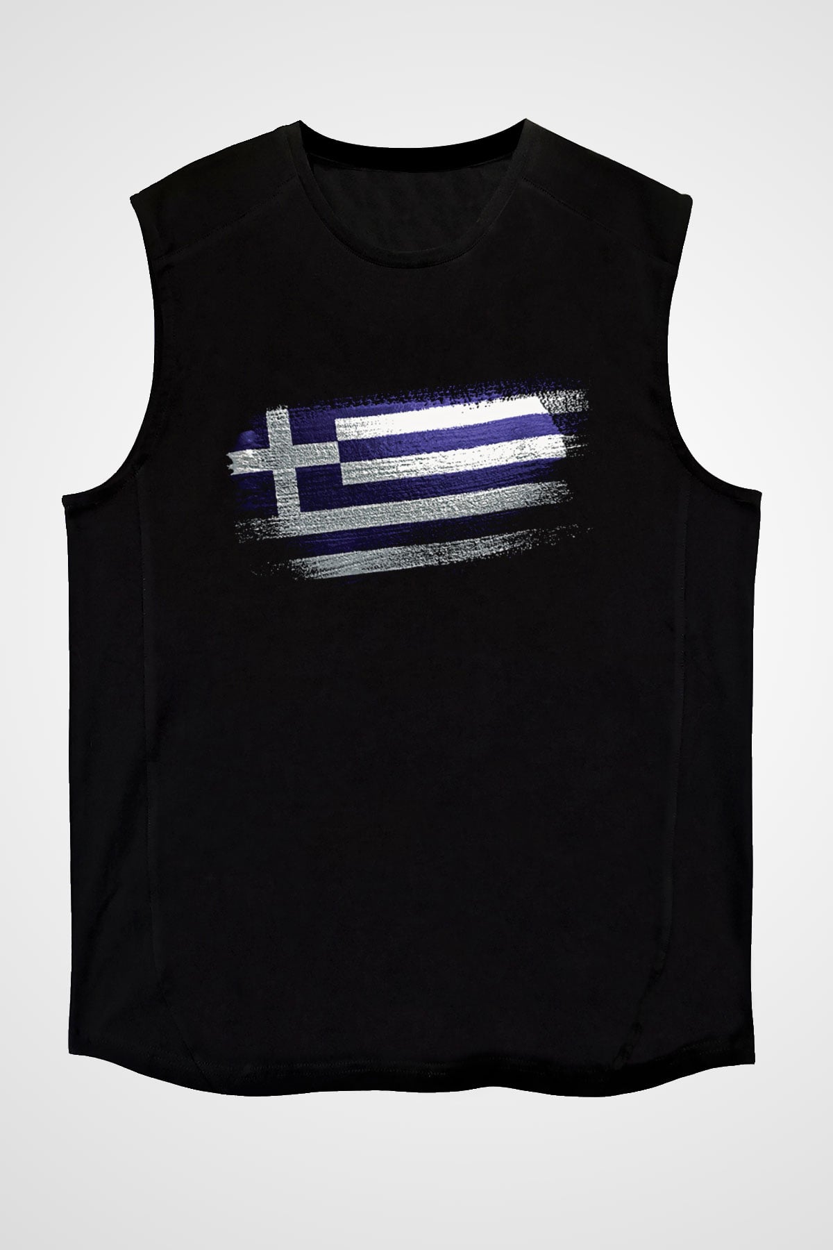 Yunanistan - Greece Bayrağı Baskılı Unisex Siyah Kolsuz Tişört