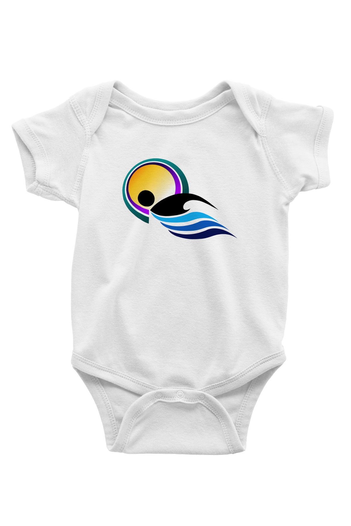 Yüzme Baskılı Beyaz Unisex Bebek Body - Zıbın