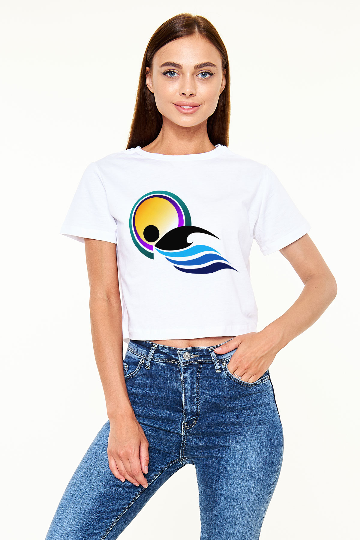 Yüzme Beyaz Croptop Tişört