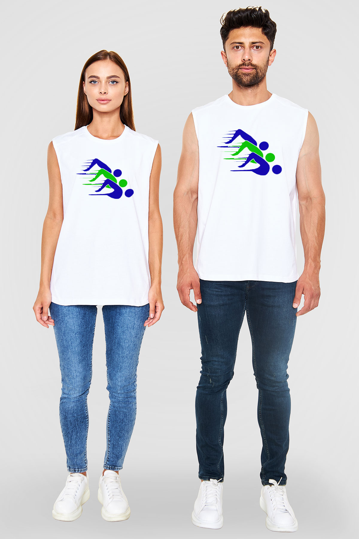 Yüzme Beyaz Unisex Kolsuz Tişört