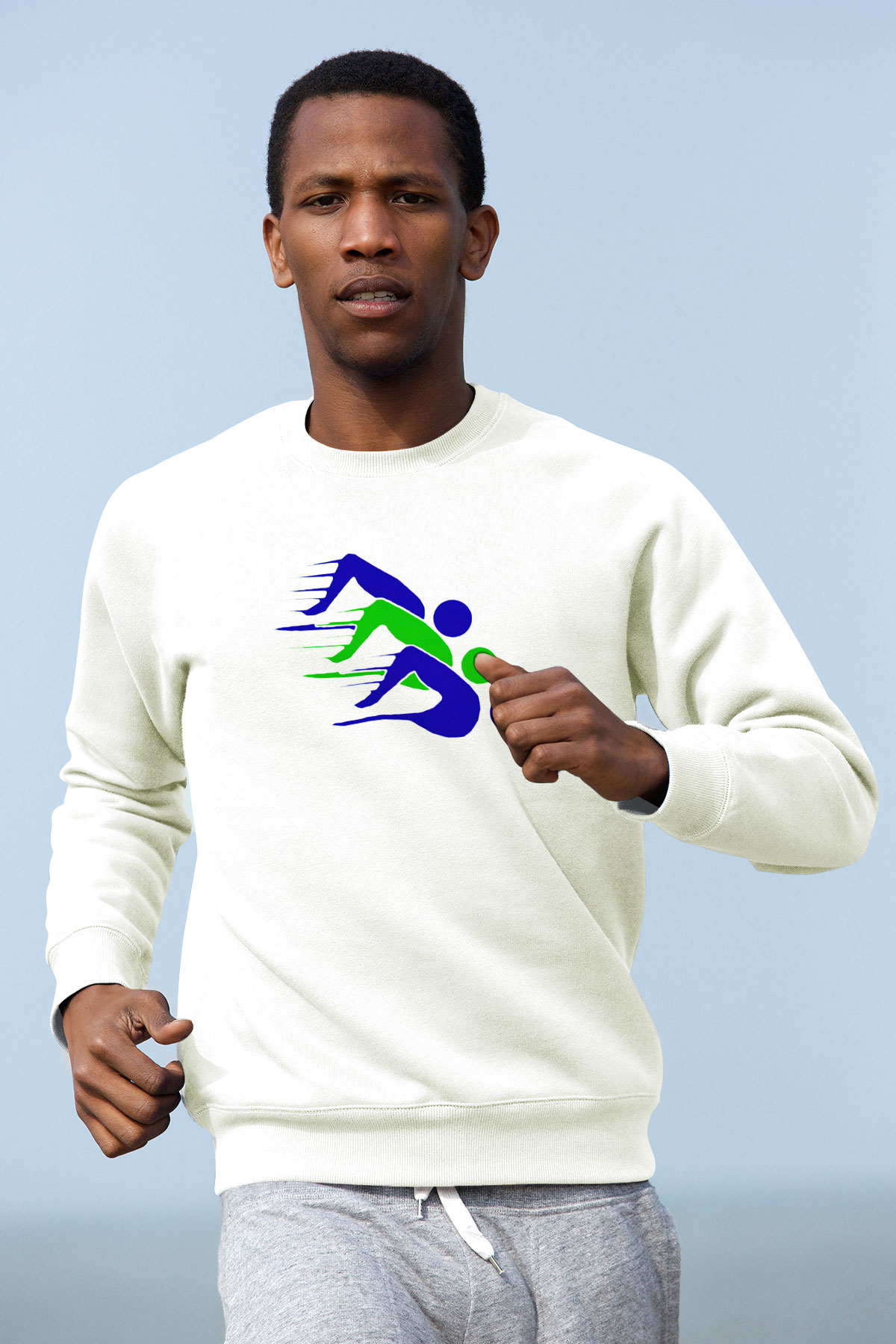 Yüzme Beyaz Unisex Sweatshirt