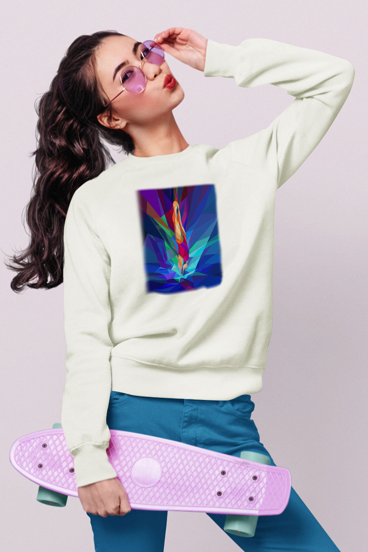 Yüzme Beyaz Unisex Sweatshirt