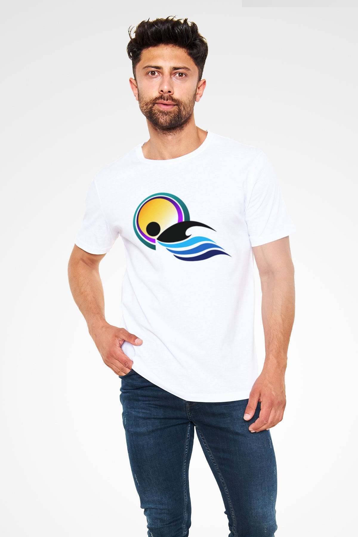 Yüzme Beyaz Unisex Tişört T-Shirt - TişörtFabrikası