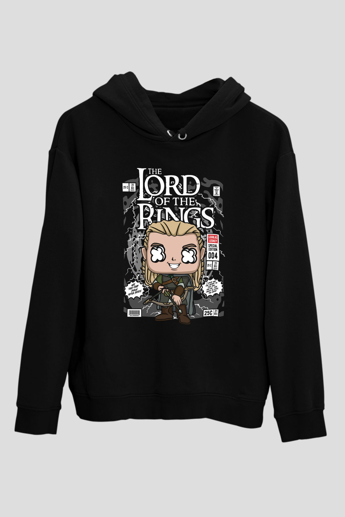 Yüzüklerin Efendisi Baskılı Unisex Siyah Hoodie