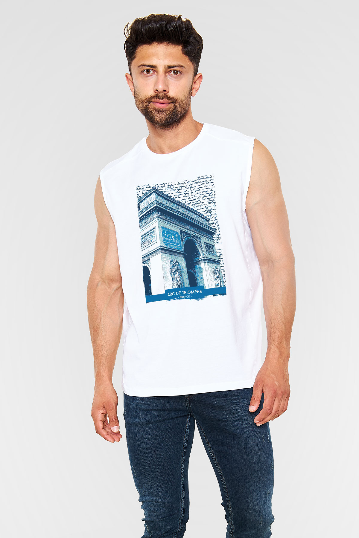 Zafer Takı Beyaz Unisex Kolsuz Tişört