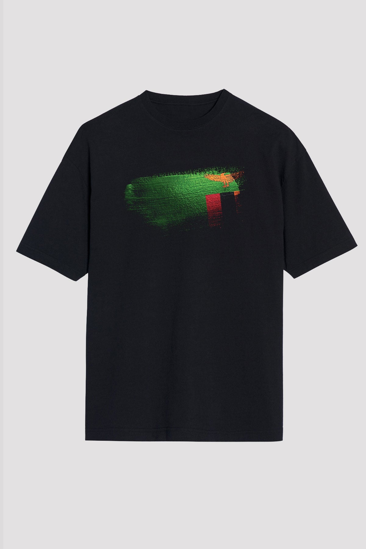 Zambiya - Zambia Bayrağı Baskılı Unisex Siyah Oversize Tişört