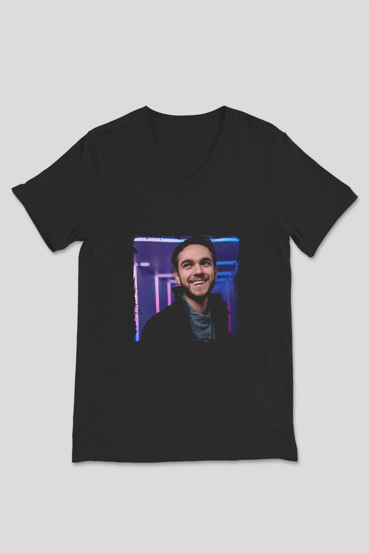 Zedd Baskılı Unisex Siyah V Yaka Tişört