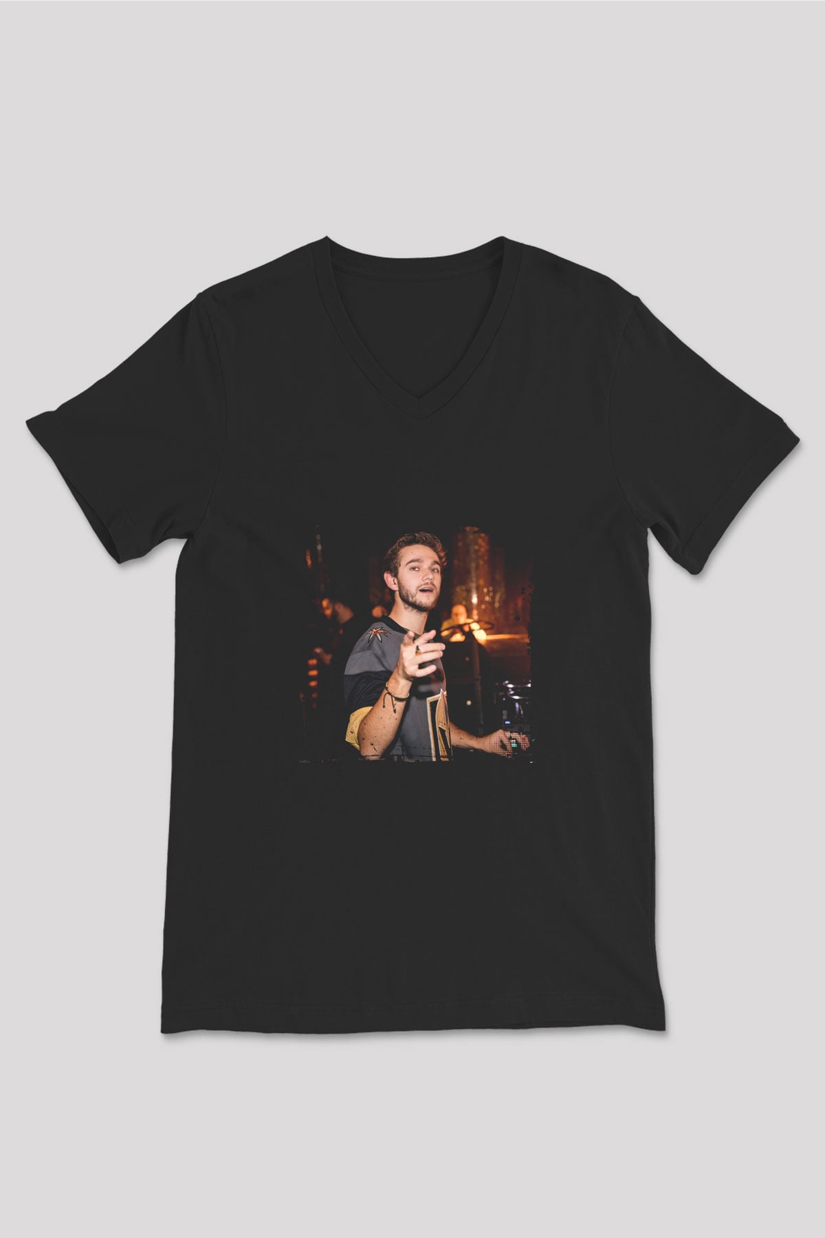 Zedd Baskılı Unisex Siyah V Yaka Tişört