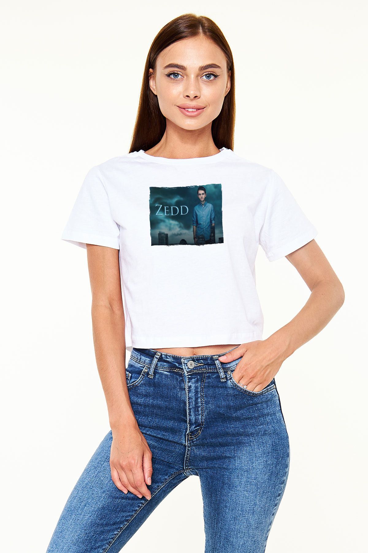 Zedd Beyaz  Crop Top Tişört