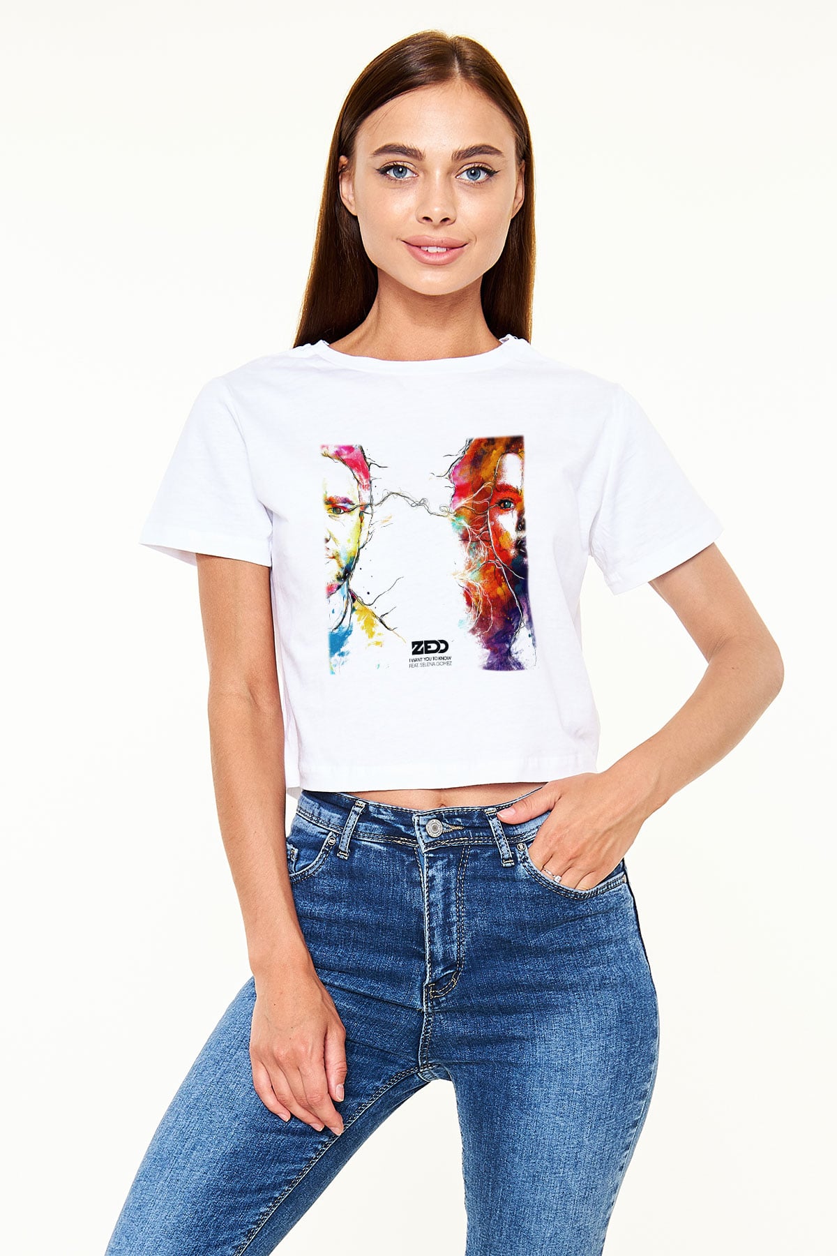 Zedd Beyaz Croptop Tişört