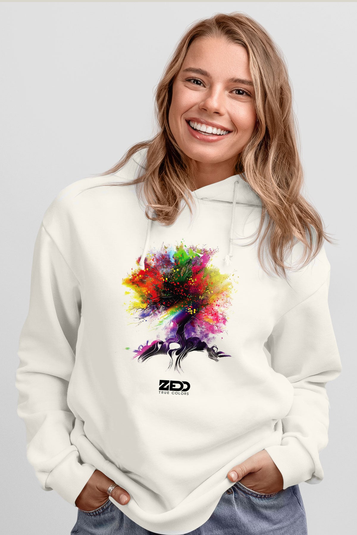 Zedd Beyaz Unisex Kapşonlu Sweatshirt