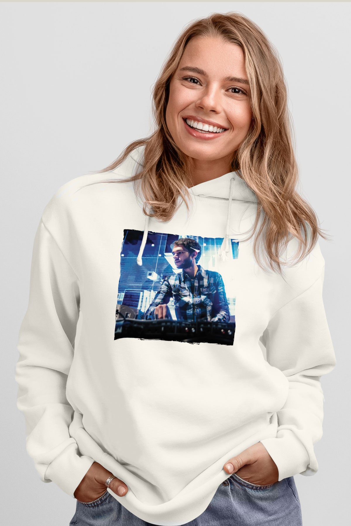 Zedd Beyaz Unisex Kapüşonlu Sweatshirt