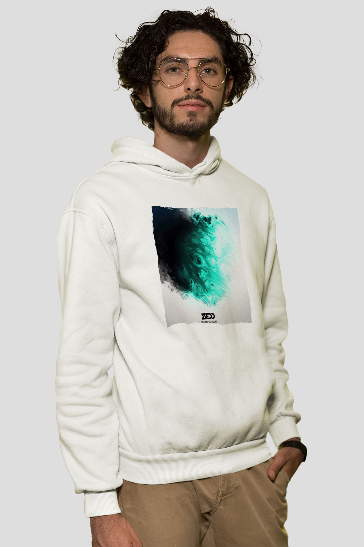 Zedd Beyaz Unisex Kapüşonlu Sweatshirt