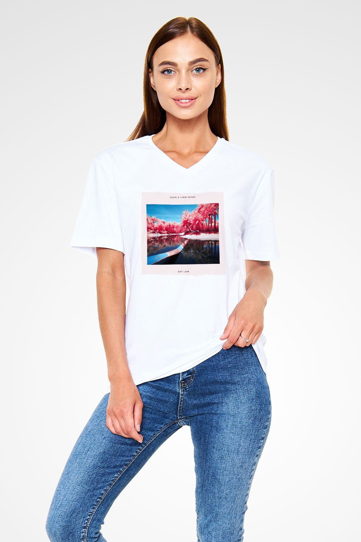 Zedd Beyaz Unisex V Yaka Tişört