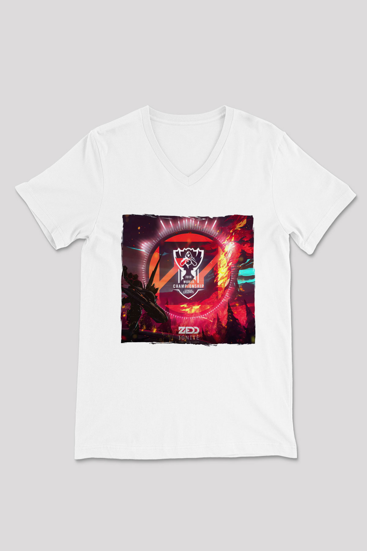 Zedd Beyaz Unisex V Yaka Tişört
